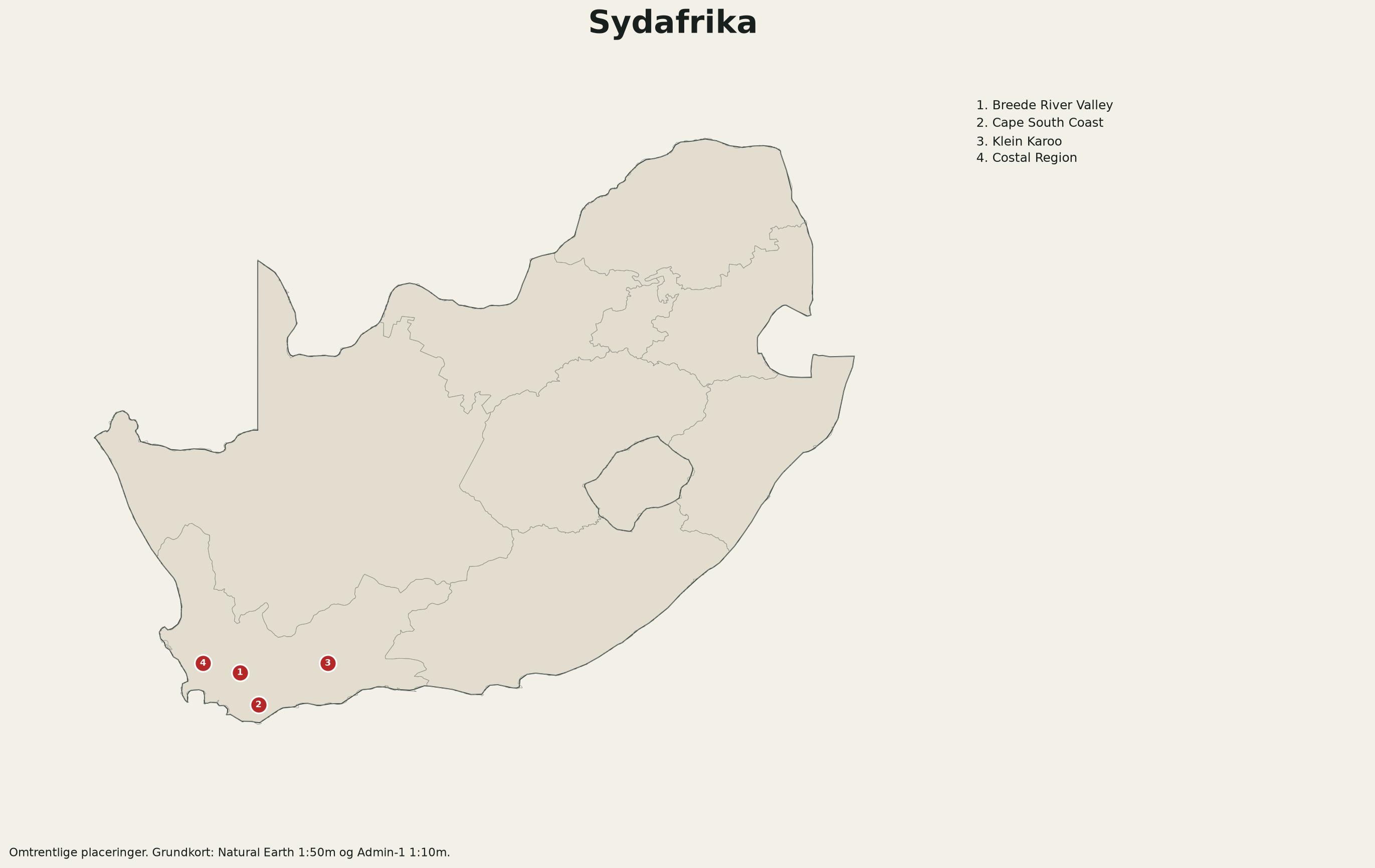 Kort over Sydafrika